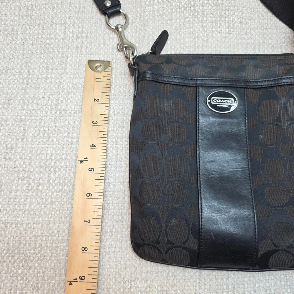 Coach Signature C Black Jacquard Leather Trim Crossbody Bag Messenger